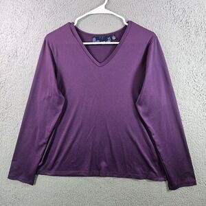 Susan Graver Style Purple V Neck Long Sleeve Micro Polyester Top Women's M